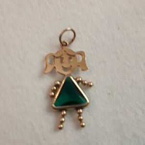 14k gold birthstone girl charm or pendant  Dark green  May
